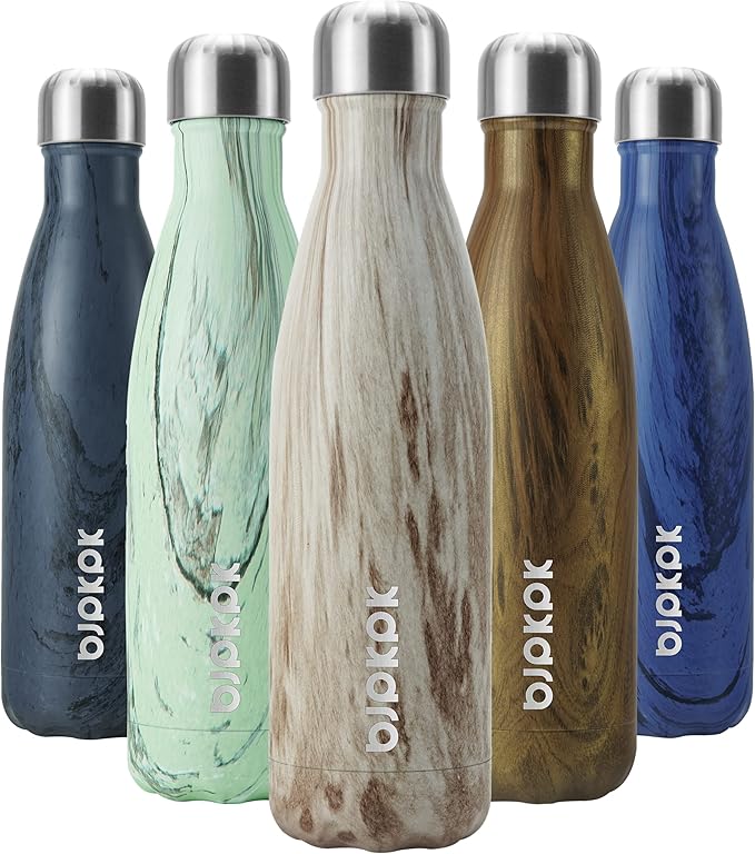 BJPKPK 17 oz Stainless Steel Insulated Water Bottle Cola Shape Big Water Bottles For Travel,Wood-Yellow Gray