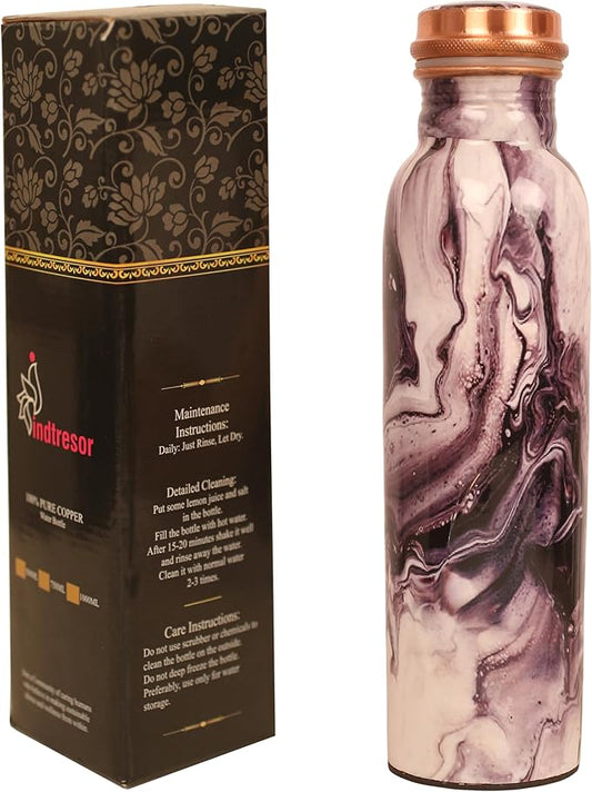 Pure Copper Water Bottle - Handcrafted - Ayurveda Health Benefits - Large 35 oz - Leak proof - Easy to carry for Sports, Fitness, Yoga, School - Textured Patterns.