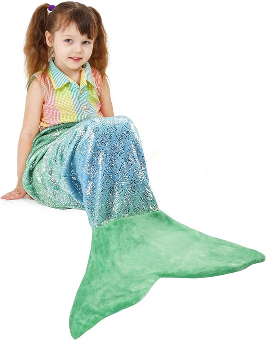 Catalonia Kids Mermaid Tail Blanket, Cozy Mermaid Sleeping Bag, Fish Scale Pattern, Mermaid Gifts for Girls Birthday