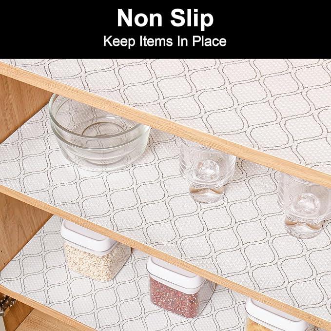 Cooyes Shelf Liner Drawer Liners, Shelf Liners for Kitchen Cabinets, Non Adhesive Cabinet Liner, EVA Waterproof Oil-Proof Non-Slip Refrigerator Liners for Shelves (White, 12 Inches x 10 FT)
