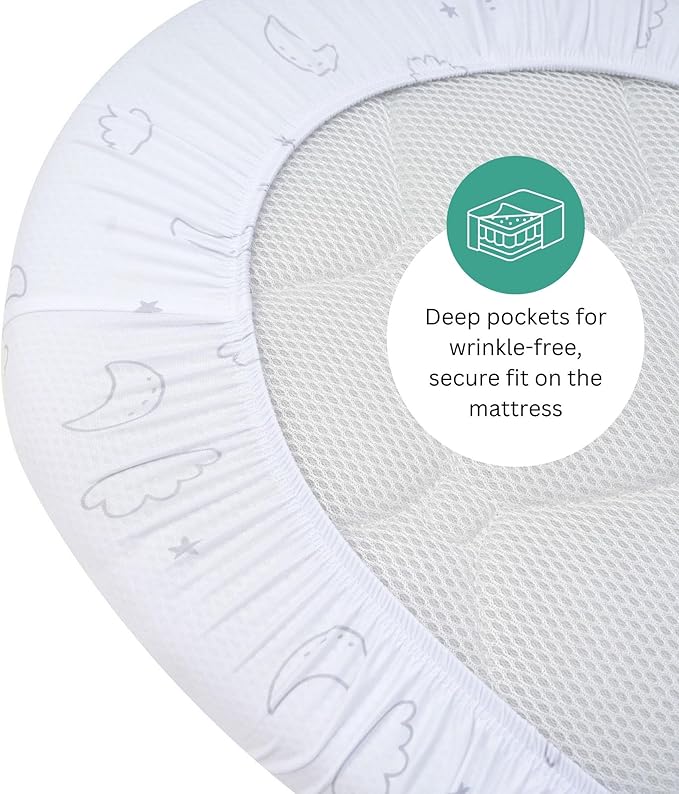 Bassinet Sheets for Maxi-Cosi Iora, Papablic 2 in 1 Bonni, Cowiewie Bassinet Bedside Sleeper, 3 Pack, 33x20 Inch, Ultra Soft, Breathable Snug Fit, Unisex Boys Girls, Gray White (Moon, Stars, Clouds)