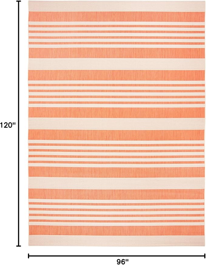 SAFAVIEH Courtyard Collection Area Rug - 8' x 10', Terracotta & Beige, Stripe Design, Non-Shedding & Easy Care, Indoor/Outdoor & Washable-Ideal for Patio, Backyard, Mudroom (CY6062-241)