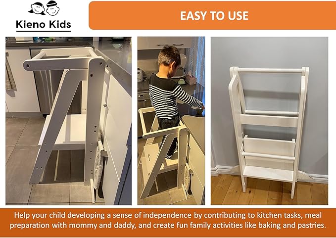 Foldable Kitchen Stool for Kids - Foldable Toddler Tower, Kitchen Stool for Toddlers, Toddler Standing Tower, Toddler Tower, Kids Stool (White)