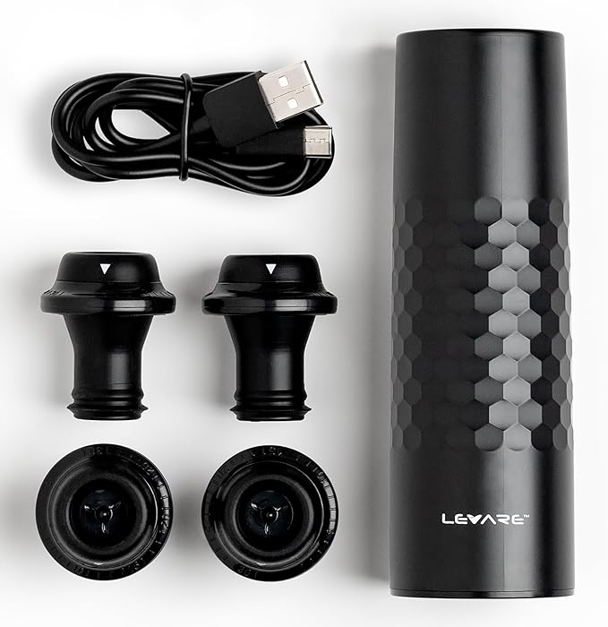 Levare Rechargeable Wine Saver Vacuum Pump Sealer - USB-C Charger, 4 Universal Bottle Stopper Plugs - Prolong Wine Freshness Effortlessly for Days After Uncorking