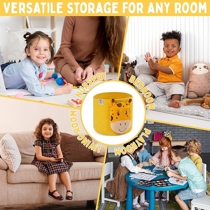 Petit Voyager Giraffe Baby Basket - Charming Cotton Rope Nursery Basket, Cute Basket for Decor and Toy Baskets for Kids Room, Decorative Animal Baskets for Nursery