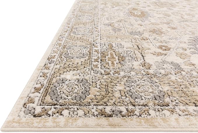 Loloi Teagan Collection 6'-7" x 9'-2" Area Rug in Ivory/Sand - Large, Soft Neutral Rug, High-Traffic Area Rug for Living Room, Bedroom, Home Office, Dining Area