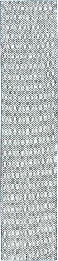 Nourison Courtyard 6' Runner Ivory Aqua Fabric Area Rug