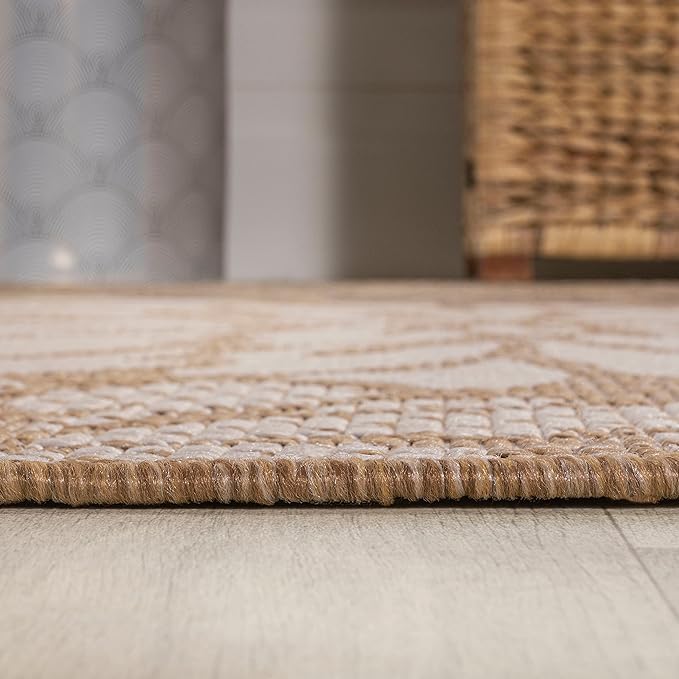 JONATHAN Y SMB110I-8SQ Zinnia Modern Floral Textured Weave Brown/Cream 8' Square Indoor/Outdoor Area Rug, Pet Friendly, Non-Shedding, Stain Resistant, Easy-Cleaning for Backyard, Patio, Porch