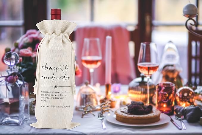 Chaos Coordinator Gift,Thank You Gifts for Colleagues,Friends,Employee,Bosses,Gift for Encouragement,Boss Day Gifts,Appreciation Gifts,Boss Day Decorations,Reusable Wine Bags With Drawstring,L20