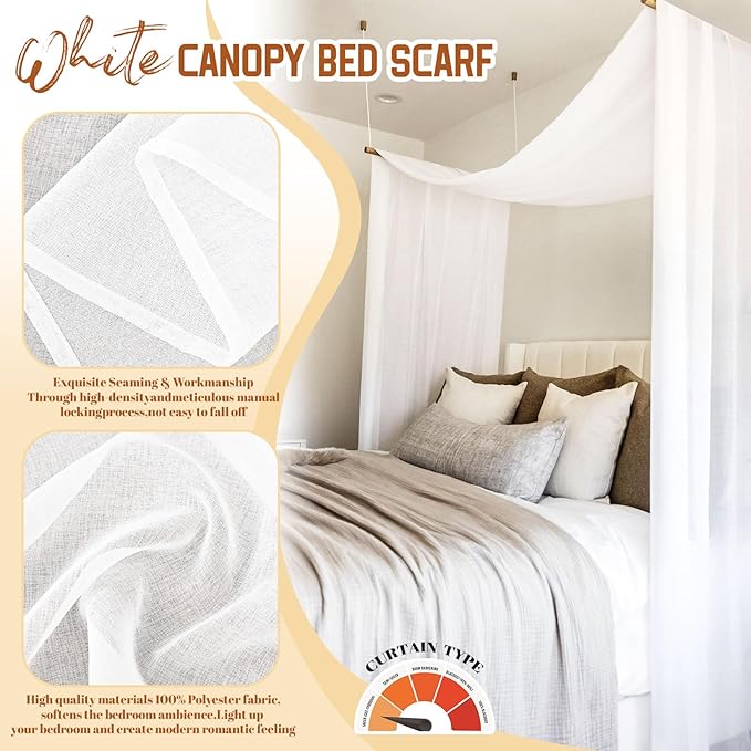 Showgeous 2 Panels Canopy Curtains White Canopy Bed Curtains 55" x 216" Bed Canopy Scarf for Full/Queen Bed Frame,Queen Canopy Bed Curtains,Sheer Bed Canopy Curtains Drapes Bed Tulle Canopy