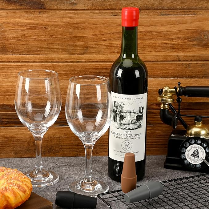 JUNEBRUSHS Wine Stoppers, 8PCS Silicone Wine Stoppers for Wine Bottles, Beer Bottle Stopper, Champagne Stopper, Reusable Sparkling Wine Bottle Stopper(4 Colors)