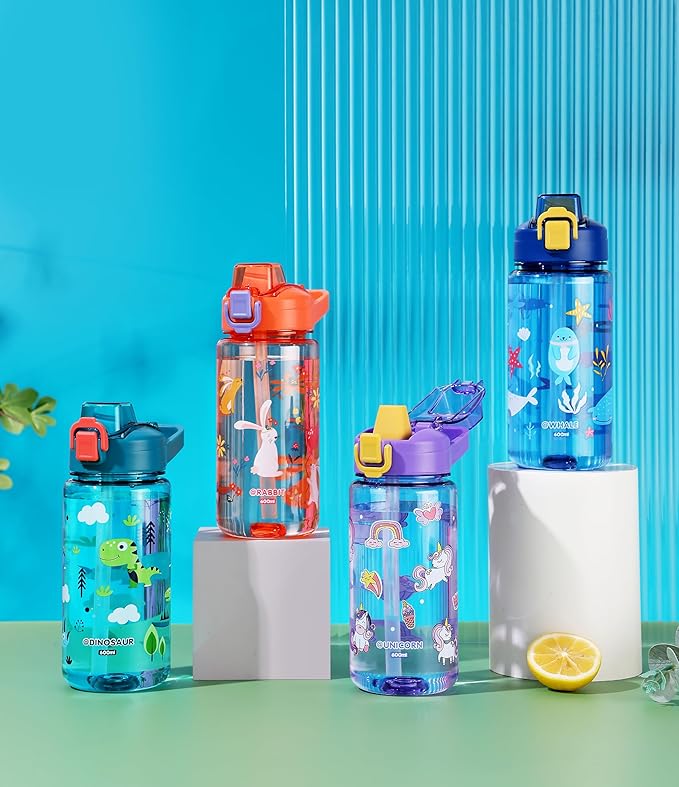 Kids Boys & Girls School and outdoor Water Bottle with silicone straw and Spill-Proof Lid (Unicorns & Rainbows), GY2380
