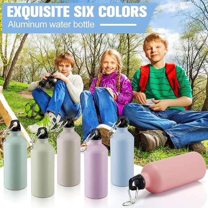 Domensi 18 Pcs 20oz Aluminum Water Bottles Bulk Reusable Water Bottles Lightweight Leak Proof Aluminum Sports Bottles with Twist Cap Buckle for Gym, Hiking, Cycling, Camping, Fishing