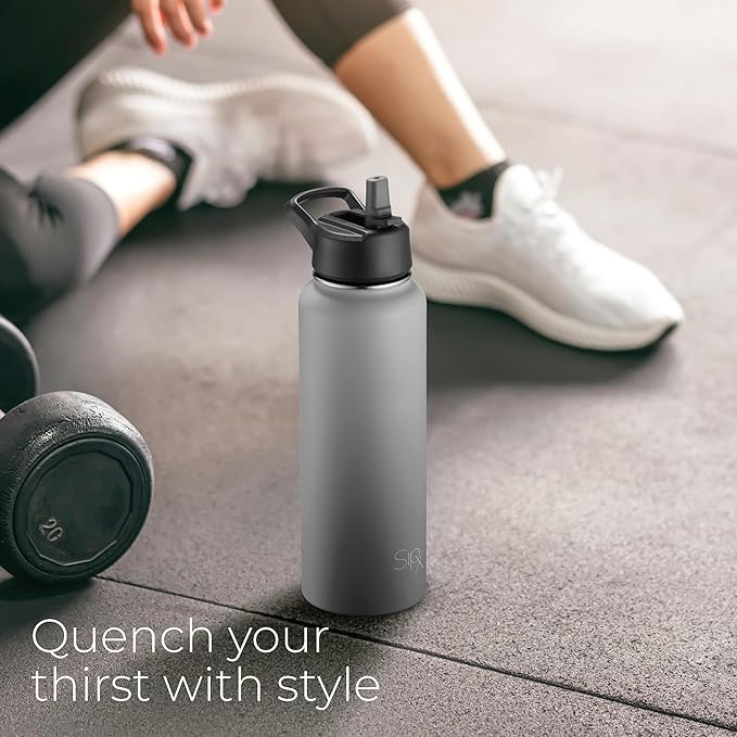 SipX™ Triple-Insulated Stainless Steel Water Bottle 40oz. With 3 Lids, BPA-Free Reusable Insulated Water Bottle Keeps Cold 24 Hours, Metal Water Bottle Made Of Sustainable Material For Hiking & Biking