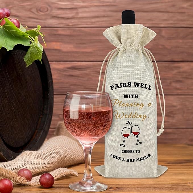 Christmas Gift Engagement Gift for Couple Champagne Wine Bags Wedding Planning Gift Bridal Shower Gift for Women Congrats Gift for Friend Newlywed Reusable Wine Bag Cheers to Love Happiness Burlap Bag