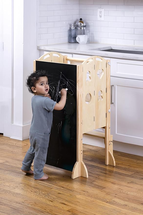 Avenlur Laurel - 4 in 1 Foldable Kitchen Tower - Step Stool for Toddlers - Ideal for Kitchen, Living Room, Playroom, and More - with Integrated Chalkboard - Children Kitchen Stool