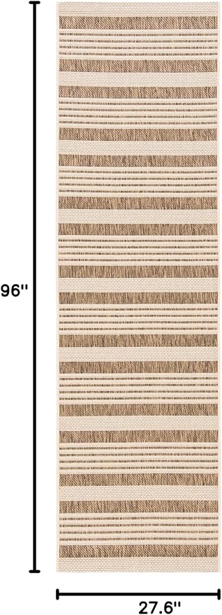 SAFAVIEH Courtyard Collection 2'3" x 8' Brown/Bone CY6062 Stripe Indoor/-Outdoor Waterproof Easy-Cleaning Patio Backyard Mudroom Runner-Rug