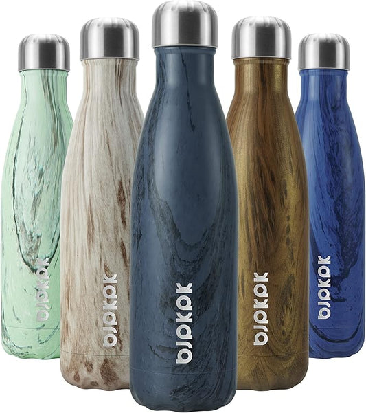 BJPKPK Insulated Water Bottle 17 oz Stainless Steel Water Bottles Cola Shape Water Bottles For Travel,Wood Graphics-Prussian Blue