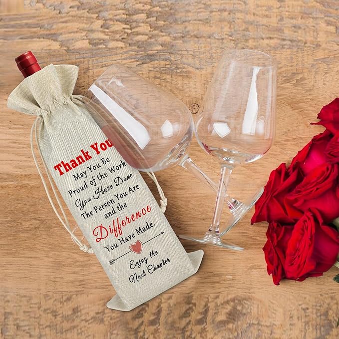 New Chapter Wine Bag Retirement Gift Thank You Gift for Coworker Appreciation Gift for Women Men Farewell Going Away Gifts Ideas for Colleague Friends Boss Teacher Drawstring Burlap Party Decorations