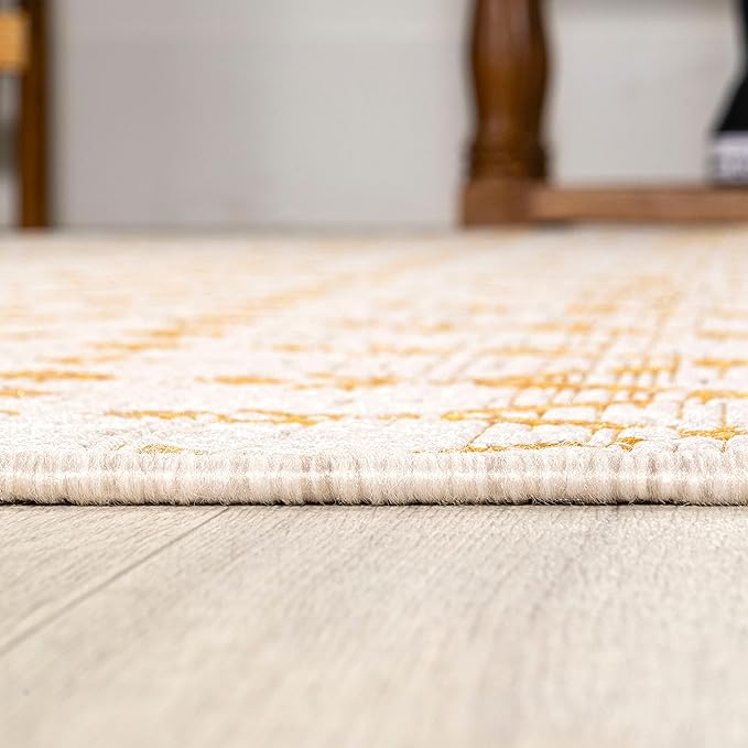 JONATHAN Y SMB108J-4 Ourika Moroccan Geometric Textured Weave Indoor Outdoor Area-Rug, Coastal, Traditional, Transitional Easy-Cleaning,Bedroom,Kitchen,Backyard,Patio,Non Shedding, Cream/Yellow, 4 X 6