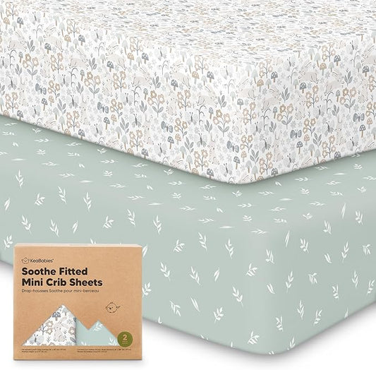 2-Pack Mini Crib Sheets Fitted, Pack and Play Sheets - Organic Cotton Pack N Play Sheets for Pack and Play Mattress, Playard Baby Crib Sheets, Jersey Crib Sheets Neutral for Boys, Girls (Prairie)