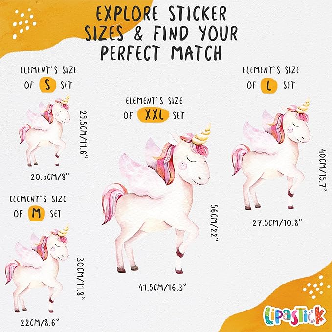 Large Rainbow Wall Decals by Lipastick - 144 pcs Rainbow Wall Stickers - Unicorn Wall Decals for Kids Bedroom Room Nursery – Kids Wall Stickers Cloud Stars Ponies - Waterproof Wall Art Décor XXL Size