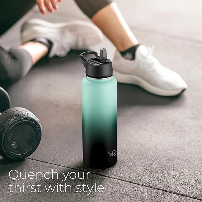 SipX™ Triple-Insulated Stainless Steel Water Bottle 40oz. With 3 Lids, BPA-Free Reusable Insulated Water Bottle Keeps Cold 24 Hours, Metal Water Bottle Made Of Sustainable Material For Hiking & Biking