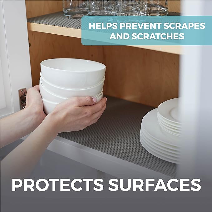 HOME GENIE Drawer Shelf and Cabinet Liner, Durable with Strong Grip, 17.5 Inch x 20 FT, Non Adhesive Liners Protect Kitchen Cabinets and Cupboard, Bathroom Drawers and Shelves, Desks, Slate Gray