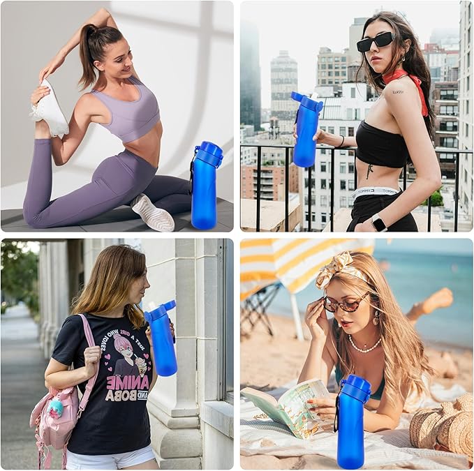 Air Water Bottle with Flavor Pods, 750ML Scent Water Cup with Flavor Pods Box,0% Sugar Fragrance Water Bottle Suitable for Outdoor Sports (Blue+1pods)