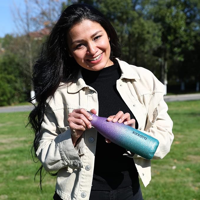 BJPKPK Glitter Yellow Insulated Water Bottle 17 oz Stainless Steel Water Bottles Cola Shape Water Bottles