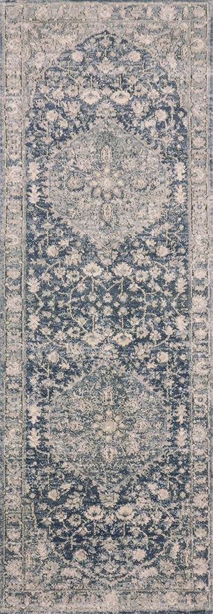 Loloi II Teagan Collection TEA-01 Denim/Mist 2'-8" x 7'-6", .25" Thick, Runner Rug, Soft, Durable, Neutral, Woven, Low Pile, Non-Shedding, Easy Clean, Living Room Rug