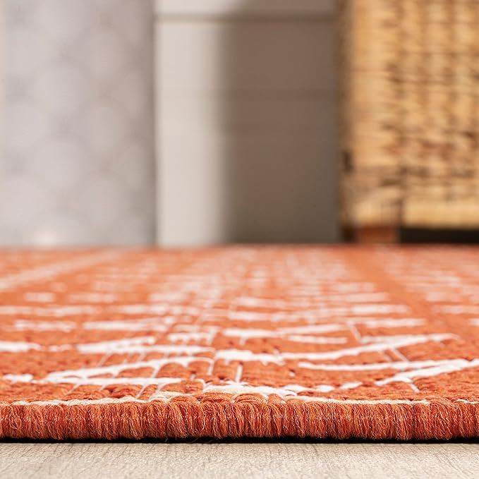 JONATHAN Y SMB108P-5R Ourika Moroccan Geometric Textured Weave Indoor Outdoor -Area Rug, Coastal, Bohemian, Modern Easy-Cleaning,Bedroom,Kitchen,Backyard,Patio,Non Shedding, Orange/Cream, 5' Round