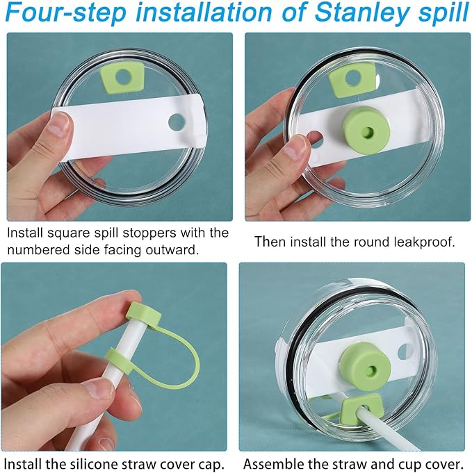 PATIKIL Silicone Spill Stopper for Straw Cup 2.0 40oz/ 30oz, Set of 12 Tumbler Accessories Including 4 Straw Cover Cap, 4 Square Spill Stopper and 4 Round Leak Stopper, Green