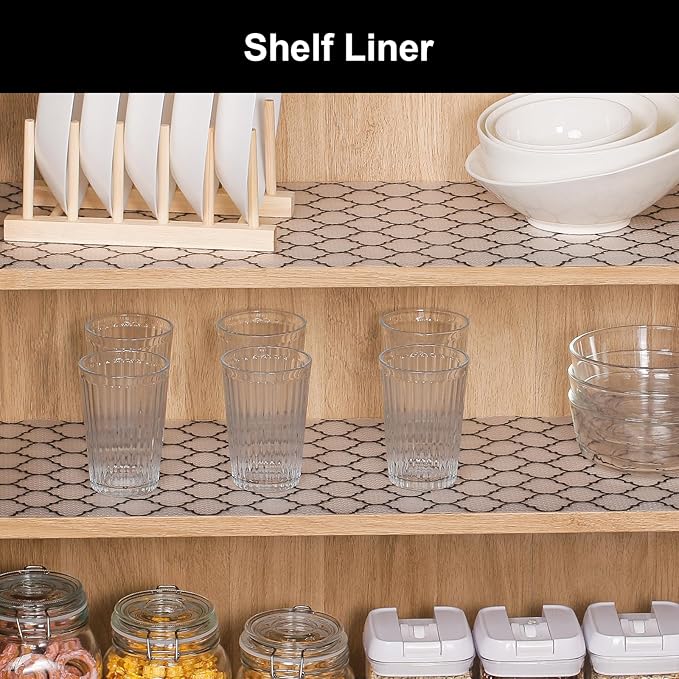 Cooyes Shelf Liner – Non-Slip Shelf Liners for Kitchen Cabinets – Waterproof Shelf Paper with Modern Pattern – Durable EVA Cabinet Liners