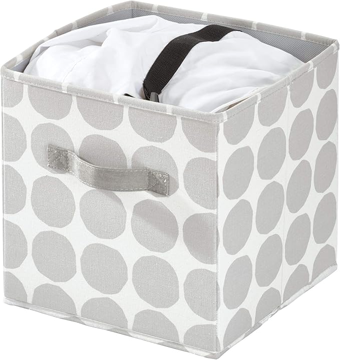 iDesign Dot Fabric Storage Cube Bin, Small Basket Container with Dual Side Handles for Closet, Bedroom, Toys, Nursery - Gray