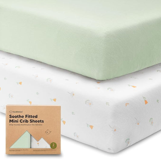 2-Pack Mini Crib Sheets Fitted, Pack and Play Sheets - Organic Cotton Pack N Play Sheets for Pack and Play Mattress, Playard Baby Crib Sheets, Jersey Crib Sheets Neutral for Boys, Girls (Wildflowers)