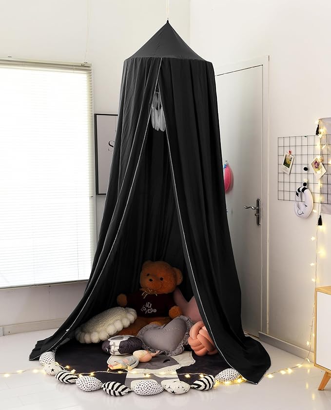 Bed Canopy for Boys Girls,Crib Canopy Curtains,Extra Large Dome Mosquito Net Reading Nook Canopy for Kids Boys Twin Full Queen Size Bed,Fire Retardant Fabric (Black)