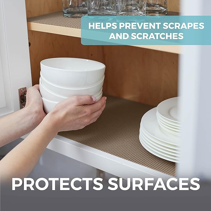 HOME GENIE Drawer Shelf and Cabinet Liner, Durable with Strong Grip, 17.5 Inch x 20 FT, Non Adhesive Liners Protect Kitchen Cabinets and Cupboard, Bathroom Drawers and Shelves, Desks, Light Taupe