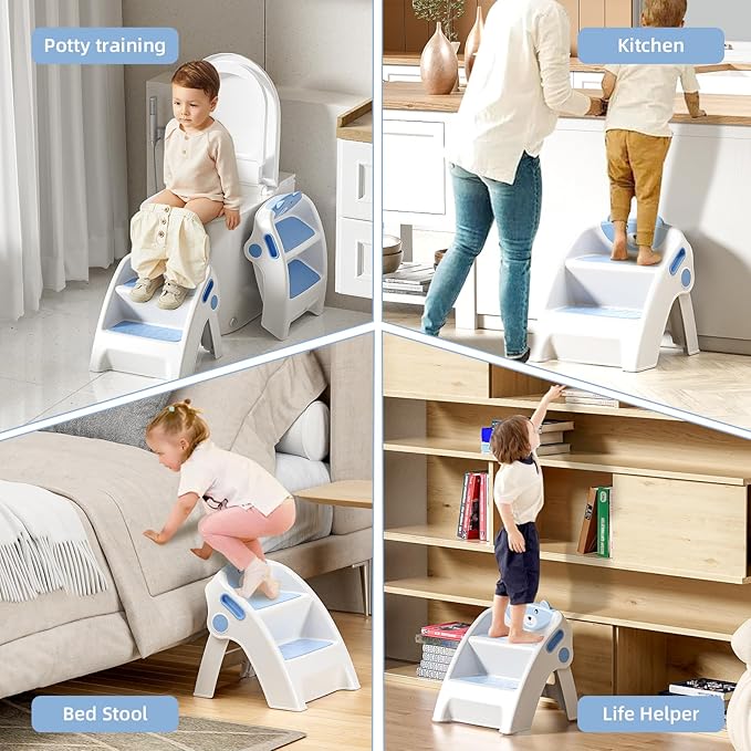 Folding Kids Step Stool for Bathroom and Potty Training,2.9lbs,Anti-Slip, Anti-Tip A-Frame Design with 10-Second Setup-Potty 2 Step Stool for Toddlers,CPC Certified for Safety and Easy Hand Washing