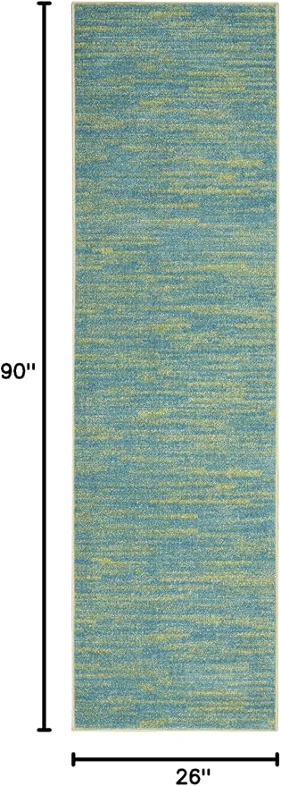 Nourison Essentials Indoor/Outdoor Blue Green 2'2" x 7'6" Area Rug, Easy Cleaning, Non Shedding, Bed Room, Living Room, Dining Room, Backyard, Deck, Patio (2x8)