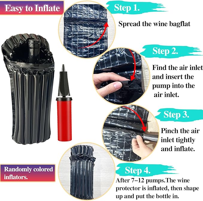 Wine Travel Bags for Wine Bottles,16 Packs Inflatable Wine Protector Bags for Travel,Reusable Bottle Shipping Protector