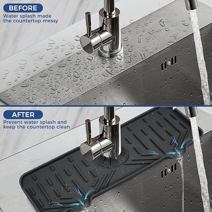 Kitchen Sink Faucet Splash Guard Silicone Sink Faucet Drying Mat Faucet Handle Drip Catcher Tray Dish Sponge Holder Kitchen Sink Accessories Sink Protector Home Kitchen Organization Gadgets Organizer