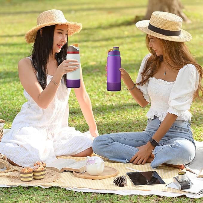 2PCS Silicone Water Bottle Boot for Owala 24oz 32oz 40oz, Anti-Slip Protective Sleeve Bottom Bumper Protector for FreeSip, Twist, and Flip Stainless Steel Water Bottles