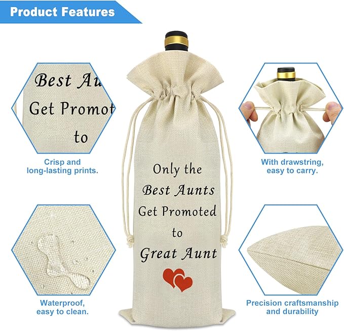New Aunt Gift Wine Bag Auntie to be Gift Pregnancy Announcements for Aunt Only The Best Aunts Get Promoted to Great Aunt Wine Bottle Bag Mother's Day Baby Shower Christmas Birthday Gift for Aunt