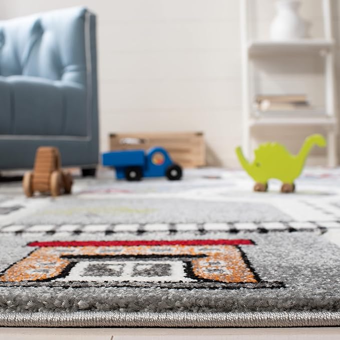 SAFAVIEH Carousel Kids Collection Accent Rug - 2'3" x 4', Grey & Ivory, Non-Shedding & Easy Care, Ideal for High Traffic Areas for Boys & Girls in Playroom, Nursery, Bedroom (CRK192F)