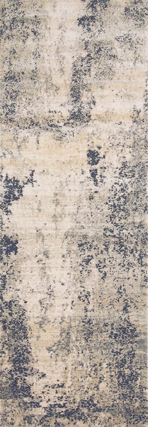 Loloi II Teagan Collection TEA-07 Natural/Denim 3'-4" x 5'-7", .25" Thick, Accent Rug, Soft, Durable, Neutral, Woven, Low Pile, Non-Shedding, Easy Clean, Living Room Rug