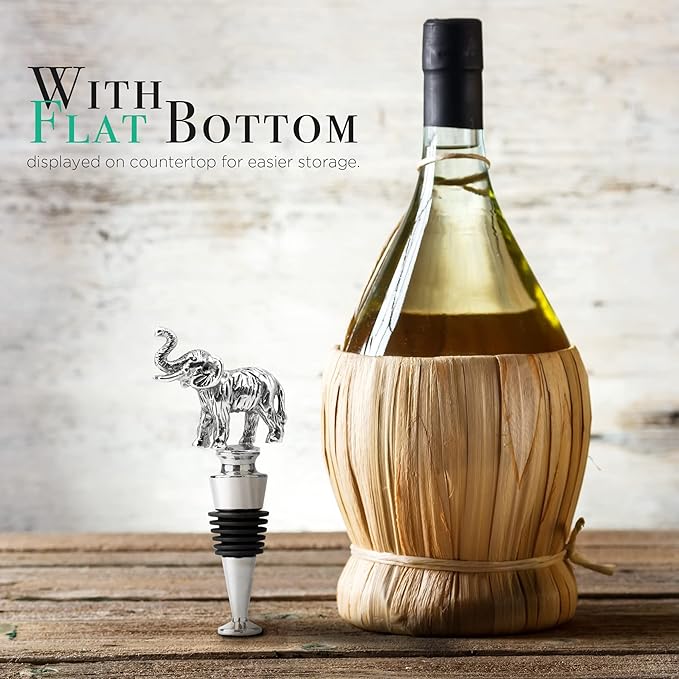 Homestia Wine Bottle Stoppers for Glass Bottles, Elephant Bottle Stopper Reusable Wine Corks Wine Tool, Zinc-Alloy Silicone Wine Stoppers, Wine Toppers with Decors