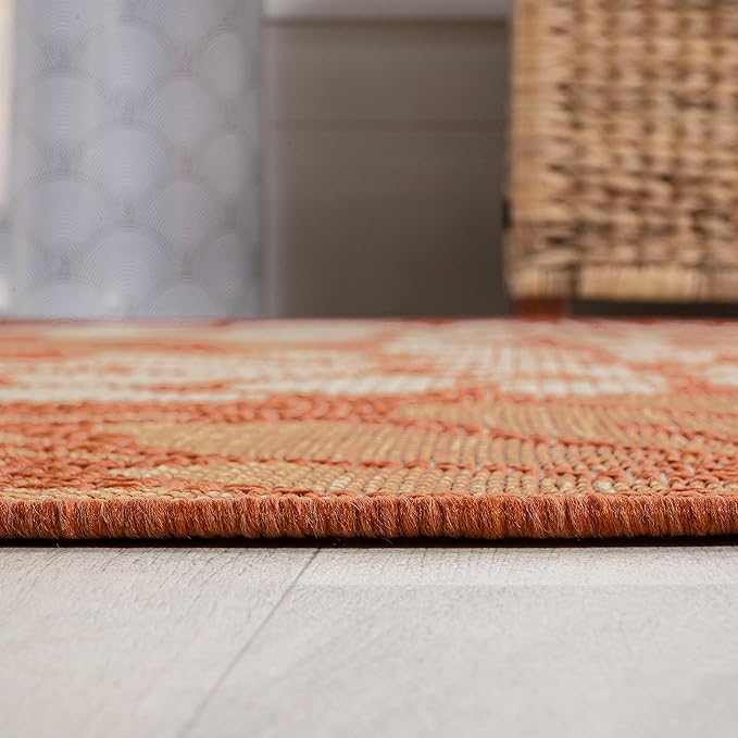 JONATHAN Y SMB110E-9 Zinnia Modern Floral Textured Weave Indoor Outdoor Area-Rug, Bohemian Coastal Mediterranean Easy-Cleaning,Bedroom,Kitchen,Backyard,Patio,Non Shedding, 9 X 12, Orange/Cream