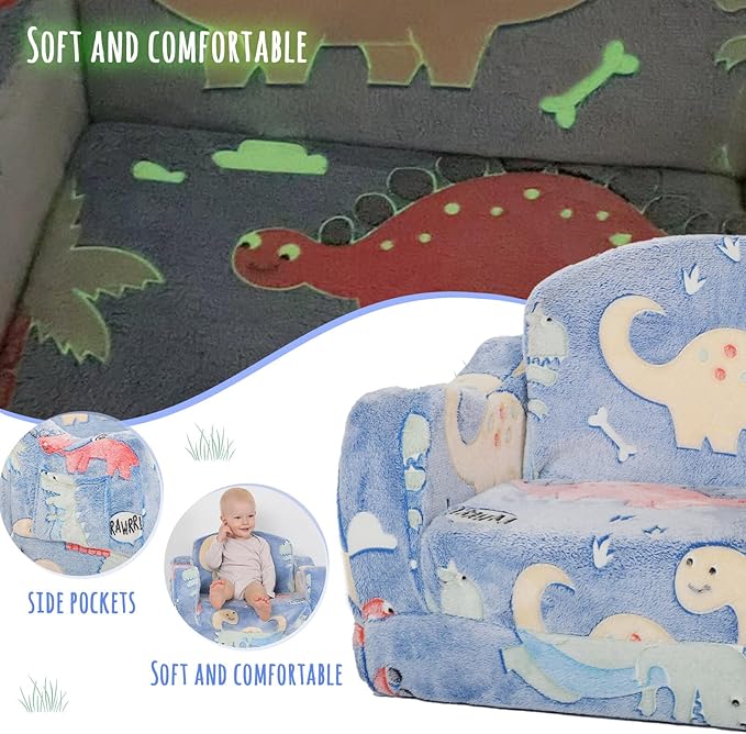 Thick Comfy Toddler Chair and Couch for Kids,2-in-1 Soft Plush Fold Out Sofa for Children,Convertible Couch to Lounger for Toddler