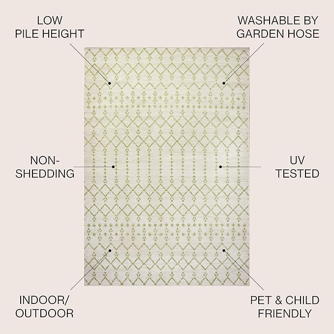 JONATHAN Y SMB108M-3 Ourika Moroccan Geometric Textured Weave Indoor Outdoor Area-Rug, Bohemian Coastal Traditional Easy-Cleaning,Bedroom,Kitchen,Backyard,Patio,Non Shedding, 3 X 5, Cream/Green